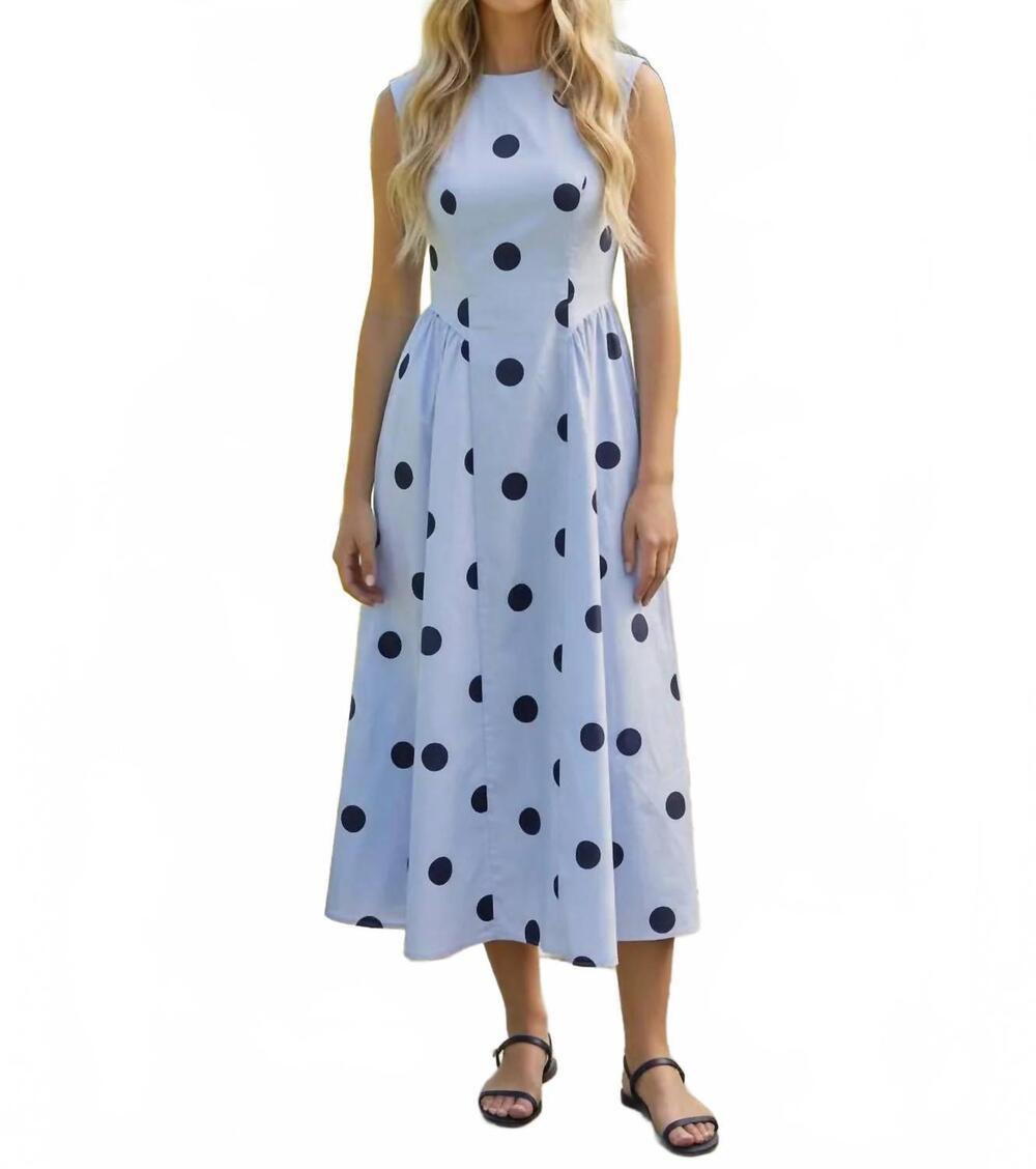 NEW KLESIS rachel polka dot midi dress in light blue